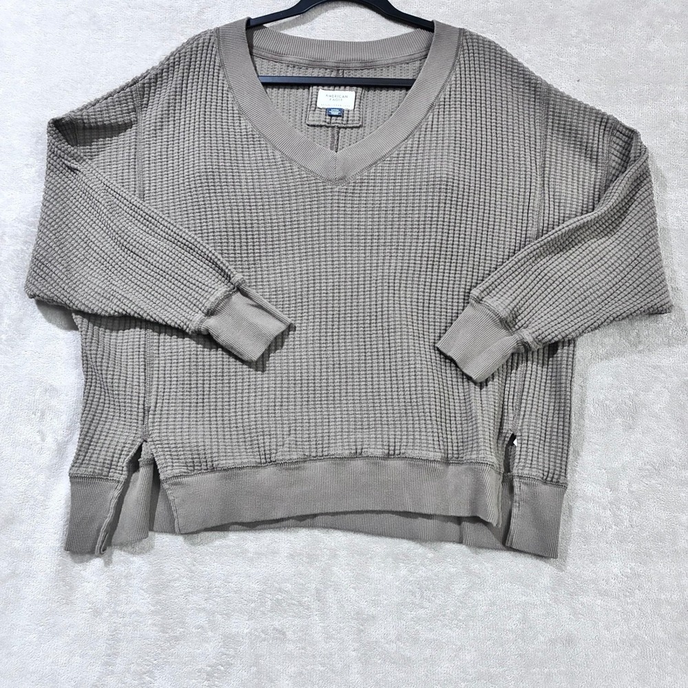 American Eagle Waffle Knit Sweater Women Small Oversized Boho Layering Casual